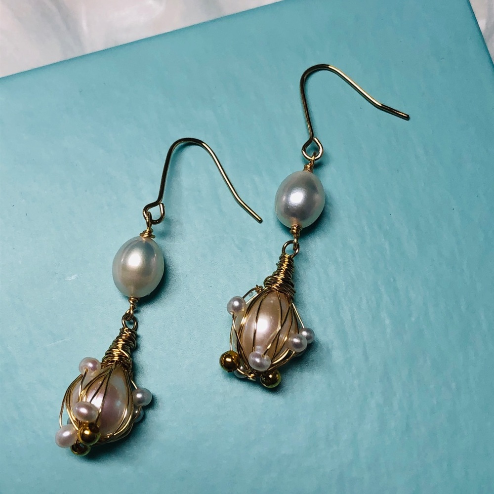 Fresh water pearl wire wrapped earrings